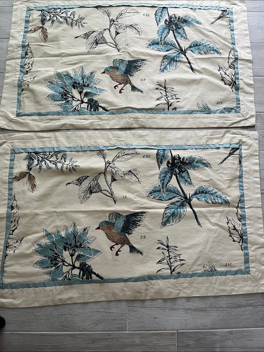 2 Madison Park Quincy Euro King pillow shams bluebird botanical leaf 100% cotton